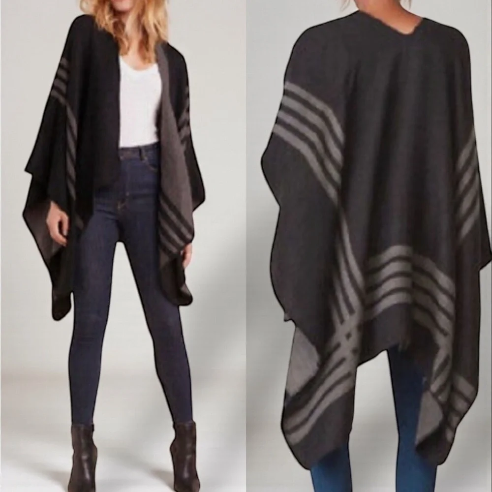 BB Dakota NWT Open Front Poncho One Size Charcoal Gray ST12078